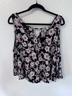 Gypsies & Moondust Floral Cold Shoulder Top Women’s Size L Boho Black Pink Flowy